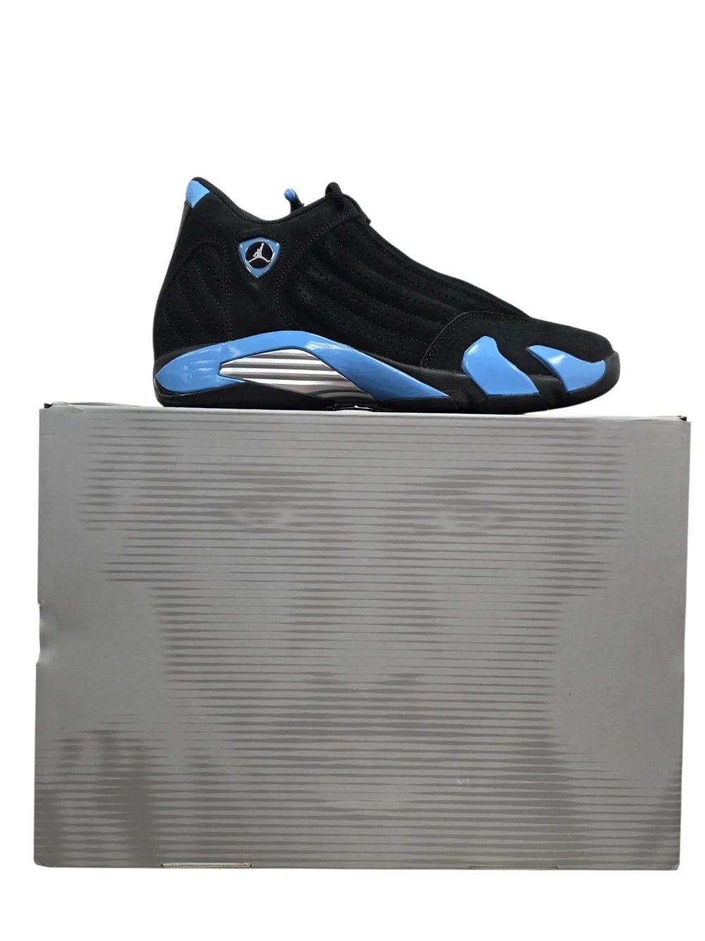 Air Jordan 14 Retro Black and University Blue Sneakers